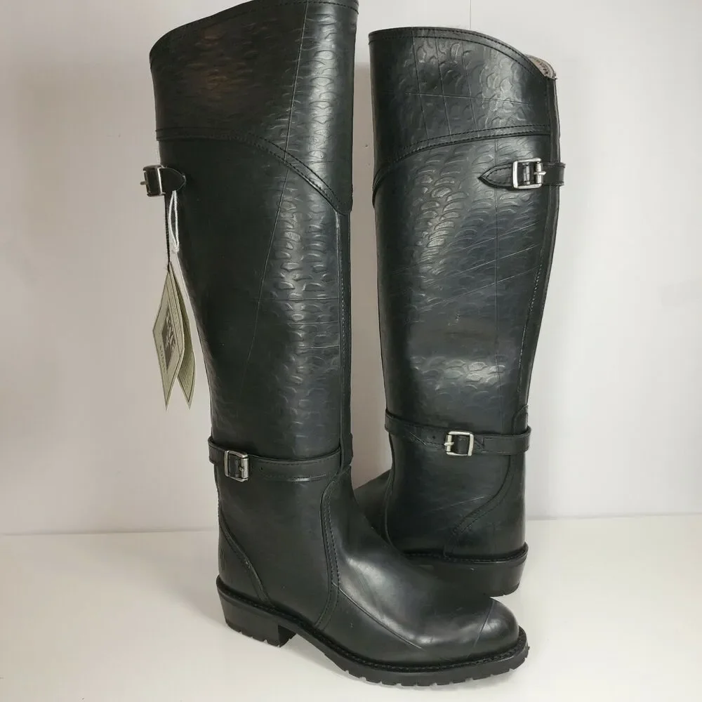 Frye Women boots Dorado knee high Rubber Rabbit Lined Lug Riding 6 fit 5.5 new